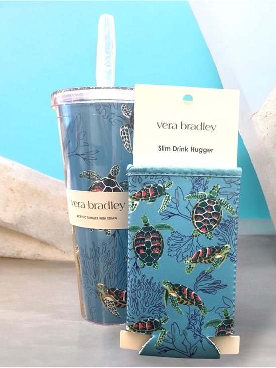 Vera Bradley Other - Vera Bradley Bundle Sea Turtle Slim Drink Hugger and 24 oz Acrylic Tumbler